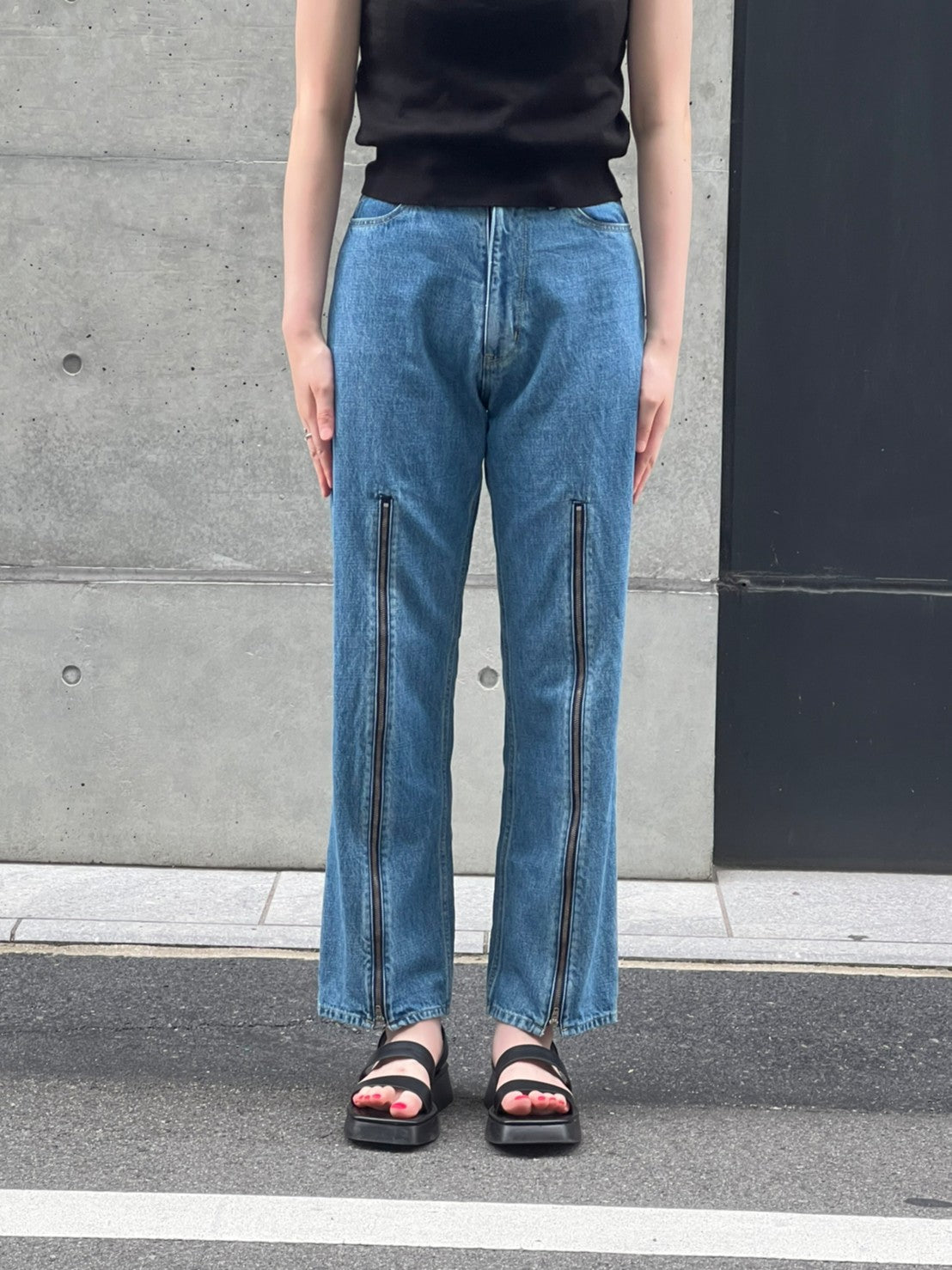 Long Zipper Straight Denim