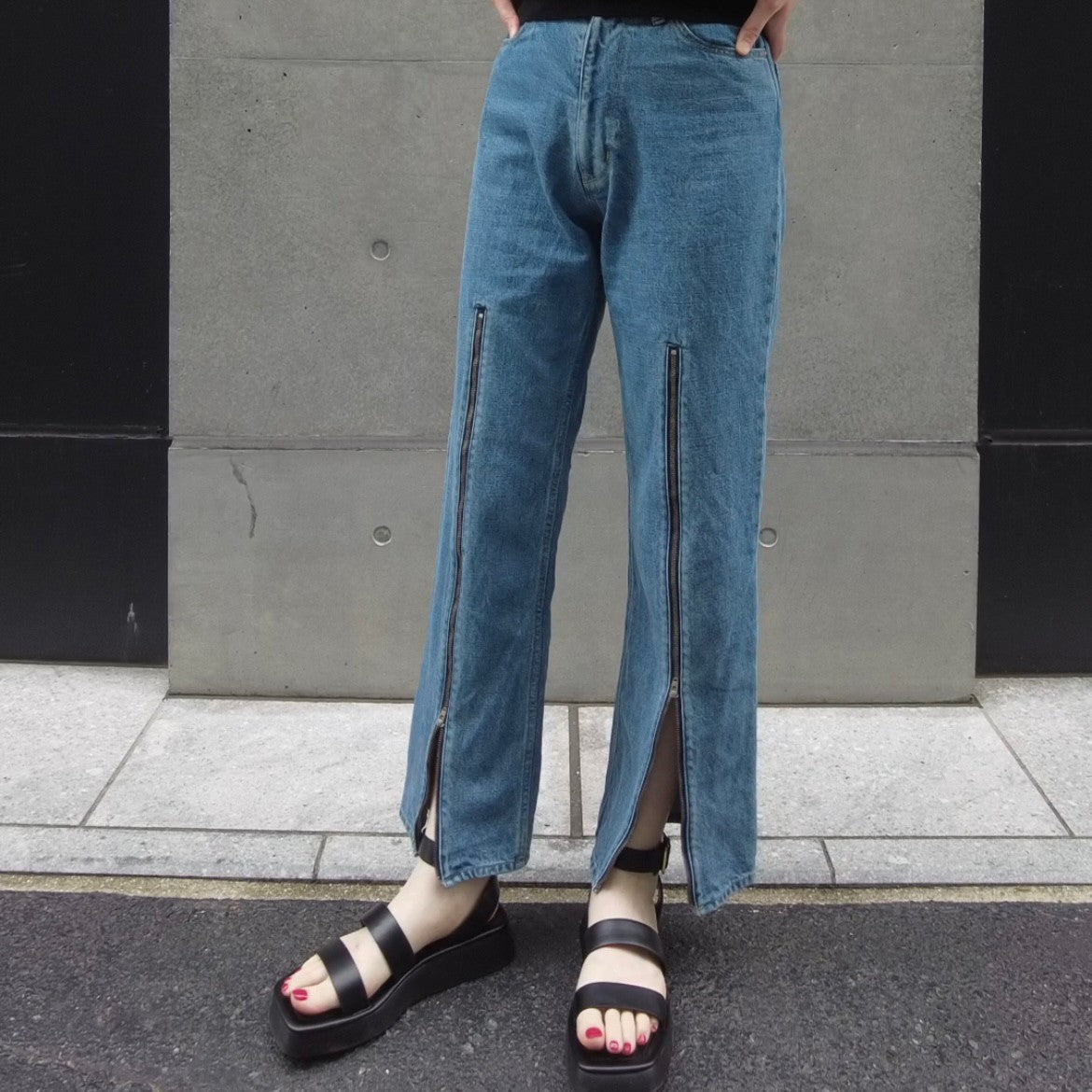 Long Zipper Straight Denim